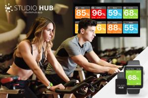 Group spin class using the Studio Hub for Apple Watch heart rate.
