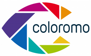 Coloromo logo of a C with multiple rainbow colors