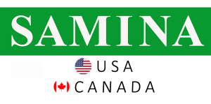 SAMINA Sleep logo with USA and Canada flag symbols